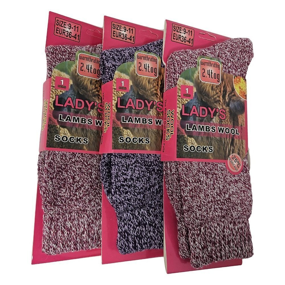 Women Lamb Wool Socks, Heavy Duty, Warm Boots Crew Sock Marled 3-Pairs NWT